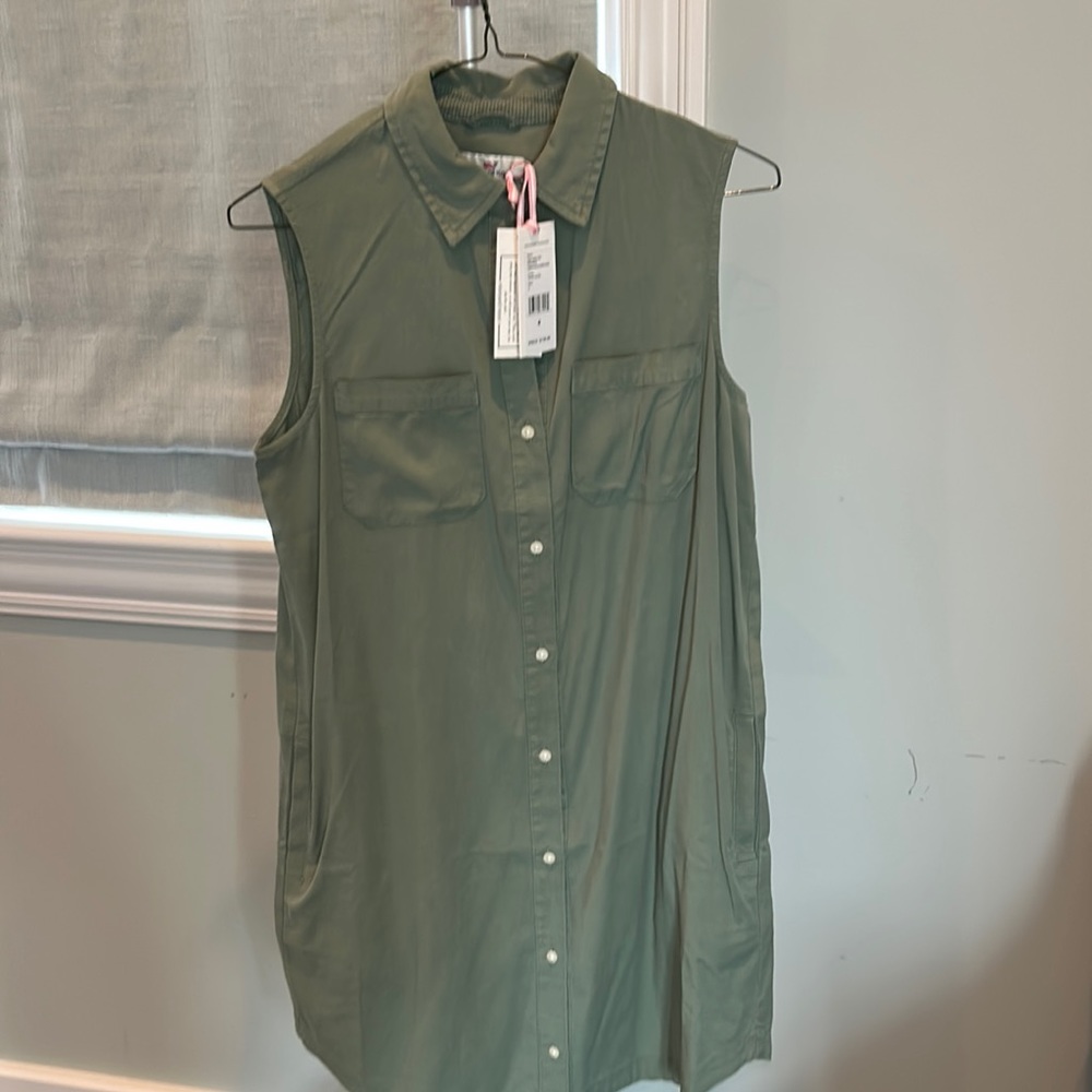 Vineyard Vines sleeveless army green shirt dress with pockets, NWT